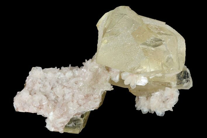 Stilbite Encrusted Calcite Crystal Cluster - India #169029
